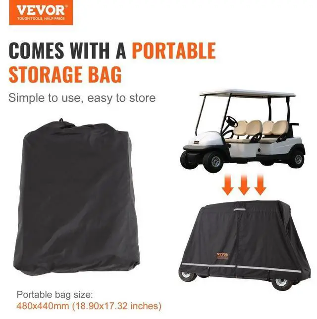 Alt view image 7 of 7 - VEVOR 4 Passenger Golf Cart Cover, 600D Polyester Full Cover, Universal Fits for Most Brand Club Car Covers, Waterproof, Sunproof, and Dustproof Outdoor Golf Cart Cover with Three Zipper Doors, Black
