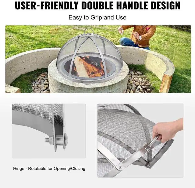 Alt view image 4 of 7 - VEVOR Firepit Spark Screen Lid, 40" Diameter, Outdoor Firepit Ring Cover Round Accessories, Fire Pit Metal Cover, Easy-Opening Stainless Steel Fire Ring Covers for Outdoor Patio Fire Pits Backyard