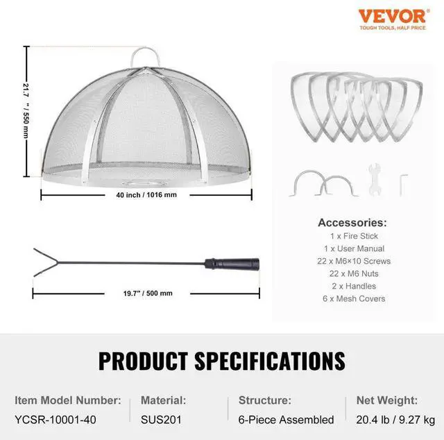 Alt view image 7 of 7 - VEVOR Firepit Spark Screen Lid, 40" Diameter, Outdoor Firepit Ring Cover Round Accessories, Fire Pit Metal Cover, Easy-Opening Stainless Steel Fire Ring Covers for Outdoor Patio Fire Pits Backyard