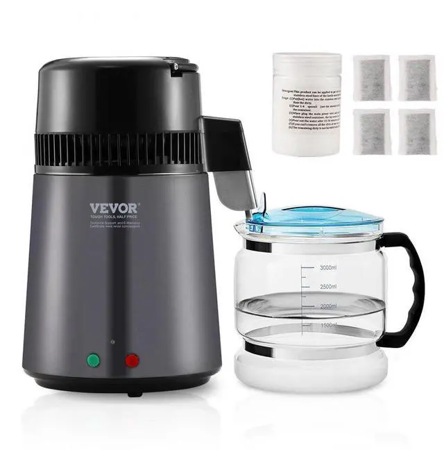Main image of VEVOR Water Distiller, 4L 1.05 Gallon Pure Water Purifier Filter For Home Countertop, 750W Distilled Water Maker, Stainless Steel Interior Distiller Water Making Machine to Make Clean Water, Gray