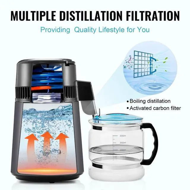 Alt view image 4 of 7 - VEVOR Water Distiller, 4L 1.05 Gallon Pure Water Purifier Filter For Home Countertop, 750W Distilled Water Maker, Stainless Steel Interior Distiller Water Making Machine to Make Clean Water, Gray
