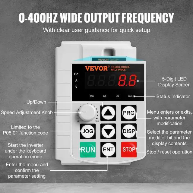Alt view image 3 of 7 - VEVOR VFD 7.5KW, 34A, 10HP Variable Frequency Drive for 3-Phase Motor Speed Control