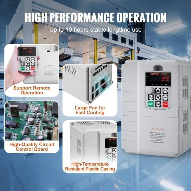 Alt view image 5 of 7 - VEVOR VFD 7.5KW, 34A, 10HP Variable Frequency Drive for 3-Phase Motor Speed Control