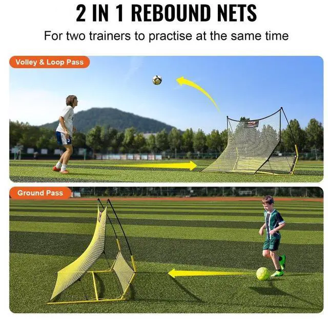 Alt view image 3 of 7 - VEVOR Soccer Trainer, 2-IN-1 Portable Soccer Rebounder Net, 71"x40" Iron Soccer Practice Equipment, Sports Football Rebounder Wall with Portable Bag, Perfect for Team Solo Training, Passing, Volley