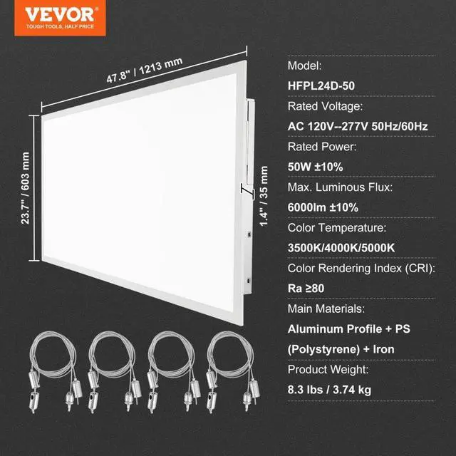 Alt view image 7 of 7 - VEVOR 1 Pack 2x4 FT LED Flat Panel Light, 6000LM 50W, Surface Mount LED Drop Ceiling Light Fixture with Adjustable Color Temperature 3500K/4000K/5000K, Ultra Thin for Home Off Tested to UL Standards