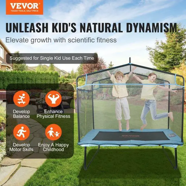 Alt view image 2 of 7 - VEVOR 6FT Trampoline for Kids, 72" Indoor/Outdoor Toddlers Trampoline, Mini Baby Trampoline with Safety Enclosure Net, Gymnastics Bar, Hammock, Recreational Trampoline Birthday Gift for 3+ Years Kids