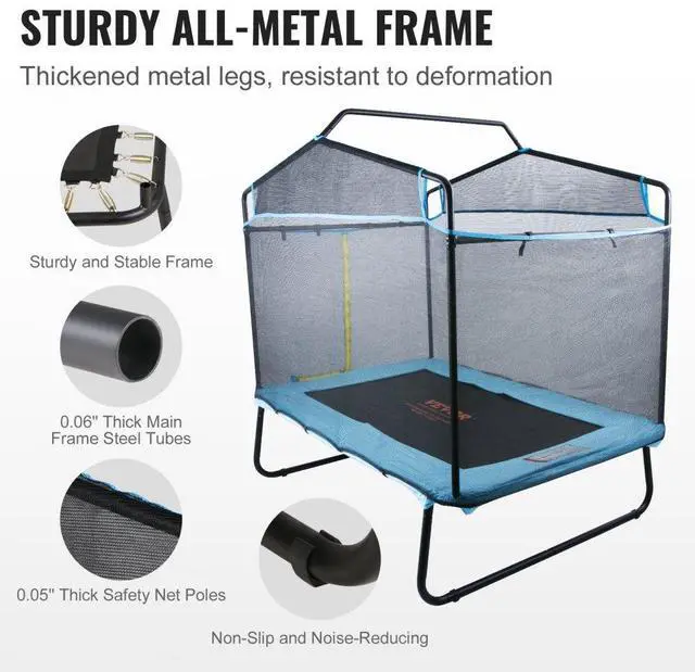 Alt view image 3 of 7 - VEVOR 6FT Trampoline for Kids, 72" Indoor/Outdoor Toddlers Trampoline, Mini Baby Trampoline with Safety Enclosure Net, Gymnastics Bar, Hammock, Recreational Trampoline Birthday Gift for 3+ Years Kids