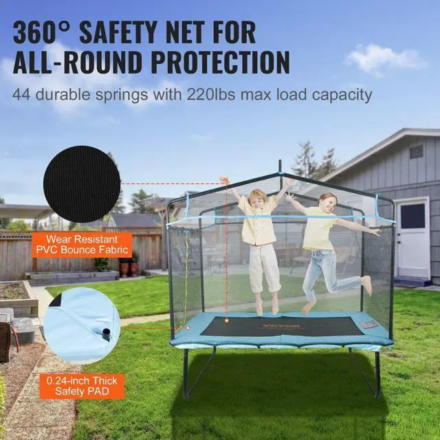 Alt view image 4 of 7 - VEVOR 6FT Trampoline for Kids, 72" Indoor/Outdoor Toddlers Trampoline, Mini Baby Trampoline with Safety Enclosure Net, Gymnastics Bar, Hammock, Recreational Trampoline Birthday Gift for 3+ Years Kids