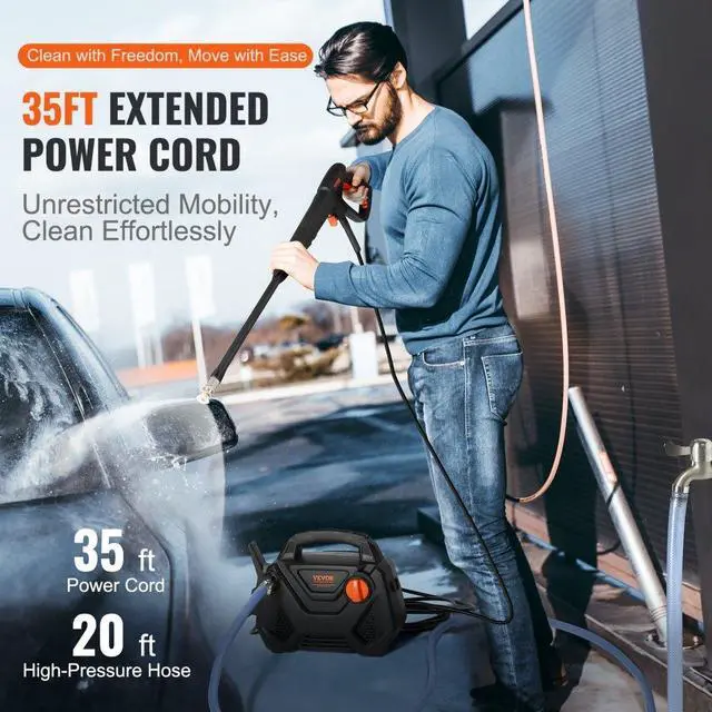 Alt view image 6 of 7 - VEVOR Electric Pressure Washer, 2150-PSI 1.85-GPM, Foam Cannon High-Pressure with 5 Different Nozzle, 20ft Hose/35ft Cord Lightweight Washer, Portable Cleans Cars/Fences/Patios/Furniture/Floor/Window