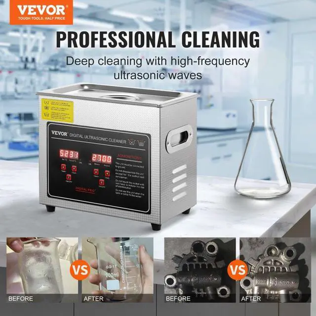 Alt view image 2 of 7 - VEVOR Ultrasonic Cleaner with Digital Timer & Heater, Professional Ultra Sonic Jewelry Cleaner, Stainless Steel Heated Cleaning Machine for Glasses Watch Rings Small Parts Circuit Board (3L)