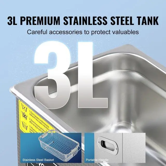 Alt view image 4 of 7 - VEVOR Ultrasonic Cleaner with Digital Timer & Heater, Professional Ultra Sonic Jewelry Cleaner, Stainless Steel Heated Cleaning Machine for Glasses Watch Rings Small Parts Circuit Board (3L)