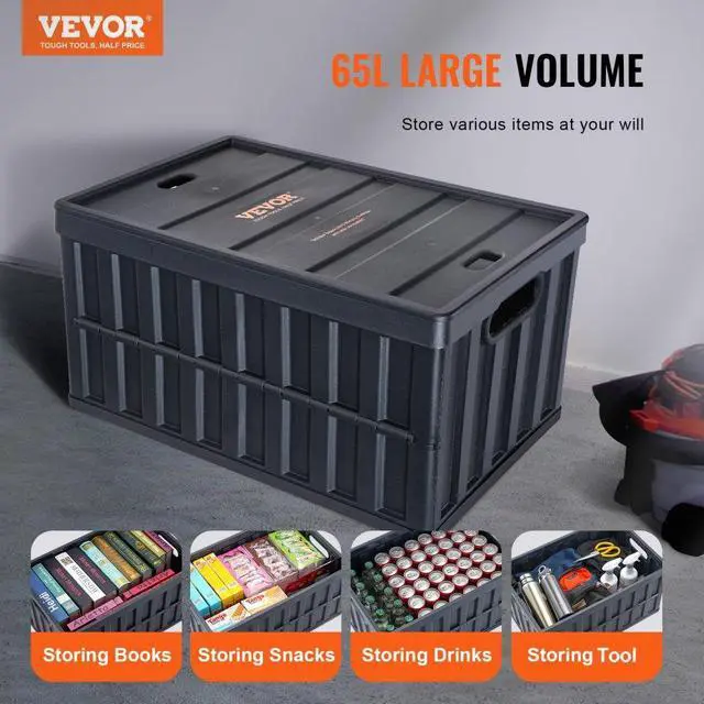 Alt view image 2 of 7 - VEVOR Collapsible Storage Bins with Lids, 65L 3 Packs, Folding Plastic Stackable Utility Crates with Handles, Large Heavy Duty Containers for Clothes, Toys, Books, Snack, Shoes, and Grocery Organizing