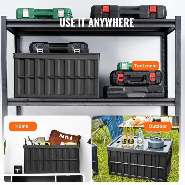 Alt view image 6 of 7 - VEVOR Collapsible Storage Bins with Lids, 65L 3 Packs, Folding Plastic Stackable Utility Crates with Handles, Large Heavy Duty Containers for Clothes, Toys, Books, Snack, Shoes, and Grocery Organizing