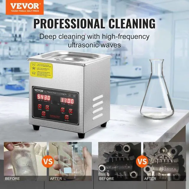 Alt view image 2 of 7 - VEVOR Ultrasonic Cleaner with Digital Timer & Heater, Professional Ultra Sonic Jewelry Cleaner, Stainless Steel Heated Cleaning Machine for Glasses Watch Rings Small Parts Circuit Board (2L)