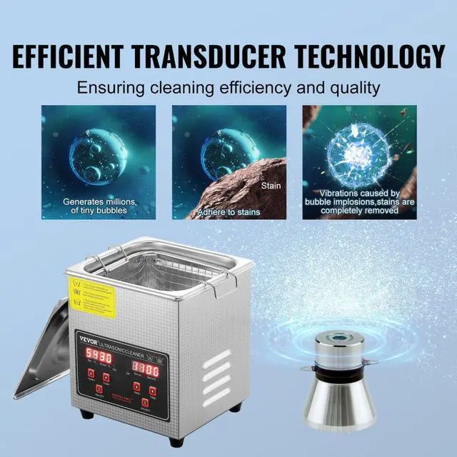 Alt view image 3 of 7 - VEVOR Ultrasonic Cleaner with Digital Timer & Heater, Professional Ultra Sonic Jewelry Cleaner, Stainless Steel Heated Cleaning Machine for Glasses Watch Rings Small Parts Circuit Board (2L)