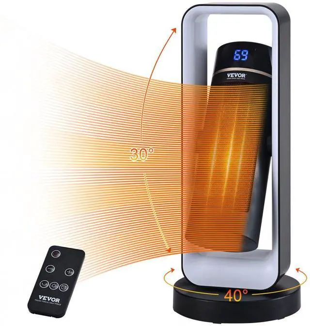 Main image of VEVOR Electric Space Heater with Thermostat Remote Control, 1000W/1500W 2-Level Adjustable Quiet Ceramic Heater Fan, 20 in Tip-Over Shutdown Overheat Protection Small Heaters for Office Room Desk Indo