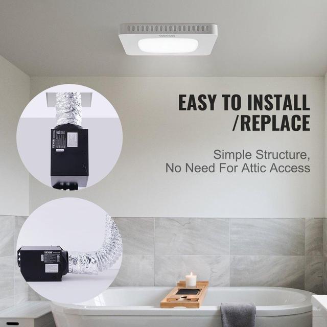 Alt view image 5 of 7 - VEVOR Bathroom Exhaust Fan, 110 CFM High-Efficiency Ventilation, 1.5sones Low Noise Operation All-Copper Motor, Energy-Saving Bathroom Ceiling Fan, Need For Attic Access, For Various Ceilings