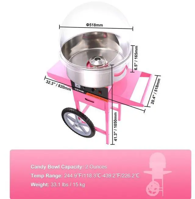 Alt view image 7 of 7 - VEVOR Electric Cotton Candy Machine, 1000W Candy Floss Maker, Commercial Cotton Candy Machine with Stainless Steel Bowl, Sugar Scoop, and Cover, Perfect for Home Kids Birthday, Family Party Pink