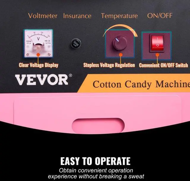 Alt view image 3 of 7 - VEVOR Electric Cotton Candy Machine, 1000W Candy Floss Maker, Commercial Cotton Candy Machine with Stainless Steel Bowl, Sugar Scoop, and Cover, Perfect for Home Kids Birthday, Family Party Pink