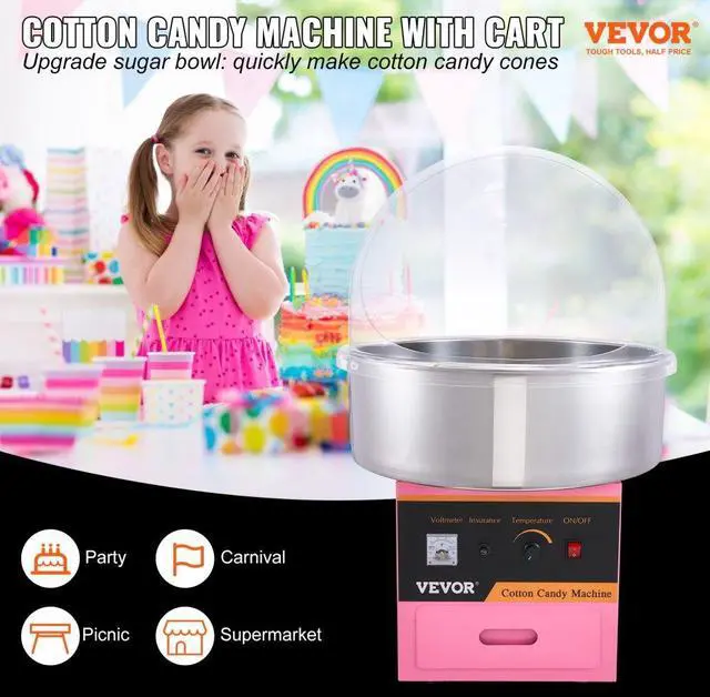 Alt view image 6 of 7 - VEVOR Electric Cotton Candy Machine, 1000W Candy Floss Maker, Commercial Cotton Candy Machine with Stainless Steel Bowl, Sugar Scoop, and Cover, Perfect for Home Kids Birthday, Family Party Pink