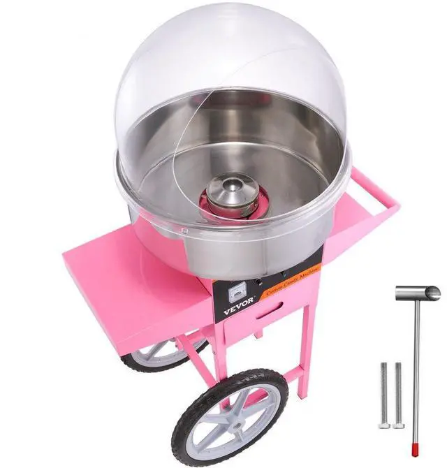 Main image of VEVOR Electric Cotton Candy Machine Cart with Bubble Cover Shield, 1000W Commercial Floss Maker with Stainless Steel Bowl, Sugar Scoop and Drawer, Perfect for Home, Kids Birthday, Family Party, Pink