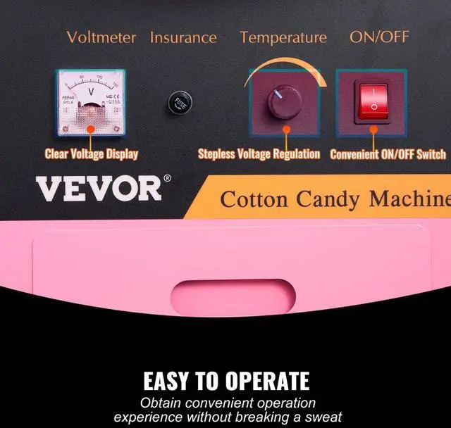 Alt view image 3 of 7 - VEVOR Electric Cotton Candy Machine Cart with Bubble Cover Shield, 1000W Commercial Floss Maker with Stainless Steel Bowl, Sugar Scoop and Drawer, Perfect for Home, Kids Birthday, Family Party, Pink