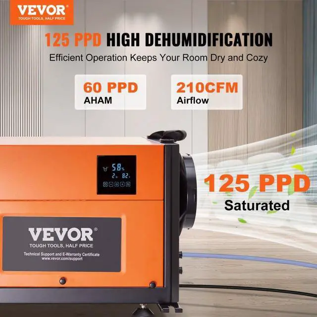 Alt view image 2 of 8 - VEVOR 125 Pints Commercial Dehumidifier with Drain Hose for Crawl Spaces  Basements Warehouse & Job Sites  Large Capacity Dehumidifier for Water Damage Restoration  Auto Defrost  CSA Listed