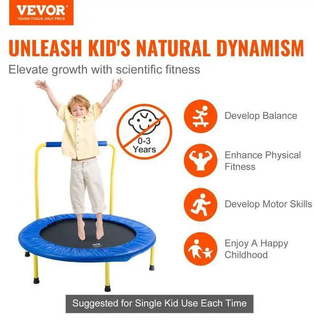 Alt view image 3 of 8 - VEVOR 3FT Trampoline for Kids Indoor/Outdoor Foldable Baby Toddlers Trampoline