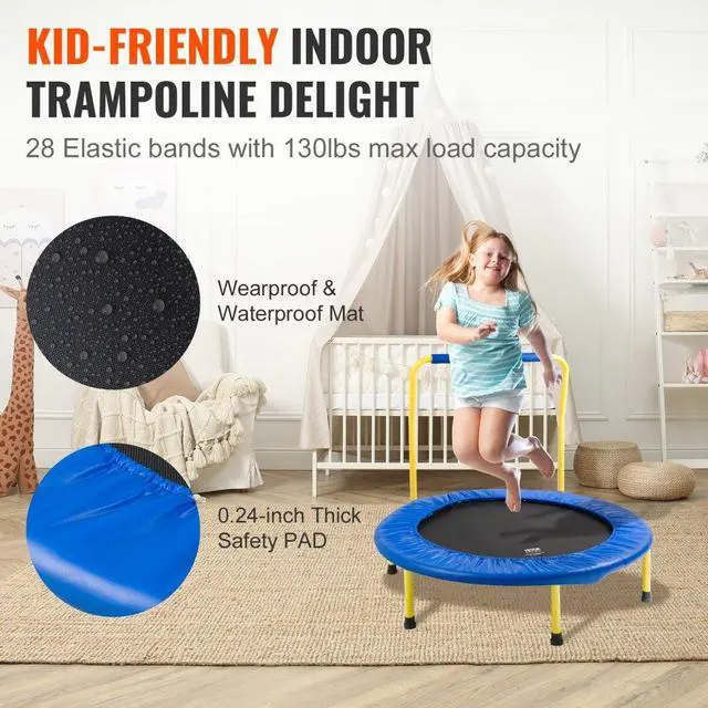 Alt view image 5 of 8 - VEVOR 3FT Trampoline for Kids Indoor/Outdoor Foldable Baby Toddlers Trampoline