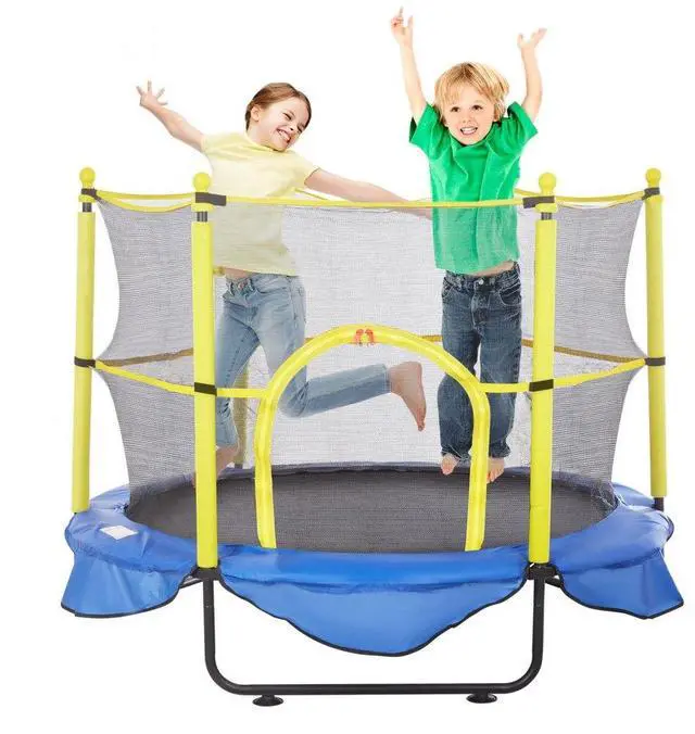 Main image of VEVOR 5FT Trampoline for Kids, 60"  Indoor Outdoor Trampoline with Safety Enclosure Net, Basketball Hoop and Ocean Balls, Mini Toddler Recreational Trampoline Birthday Gifts for 3+ Years Kids