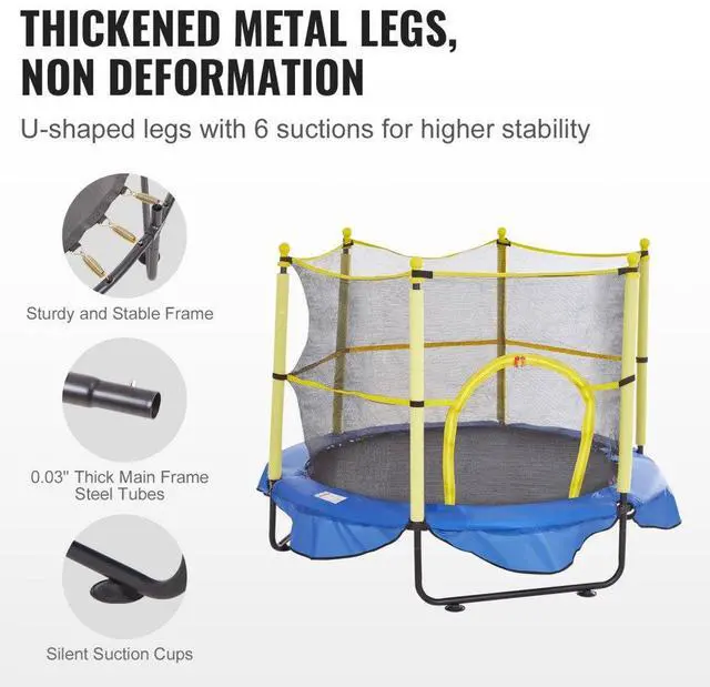 Alt view image 4 of 8 - VEVOR 5FT Trampoline for Kids, 60"  Indoor Outdoor Trampoline with Safety Enclosure Net, Basketball Hoop and Ocean Balls, Mini Toddler Recreational Trampoline Birthday Gifts for 3+ Years Kids
