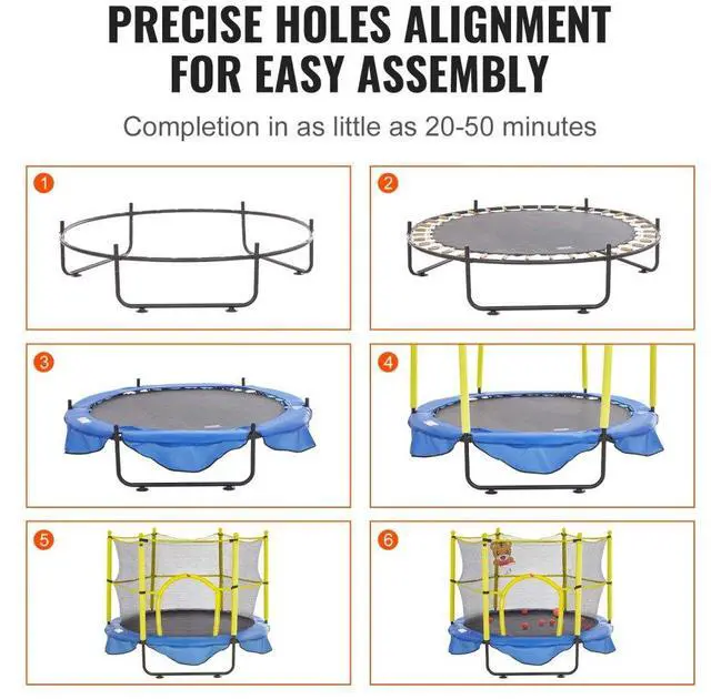 Alt view image 7 of 8 - VEVOR 5FT Trampoline for Kids, 60"  Indoor Outdoor Trampoline with Safety Enclosure Net, Basketball Hoop and Ocean Balls, Mini Toddler Recreational Trampoline Birthday Gifts for 3+ Years Kids