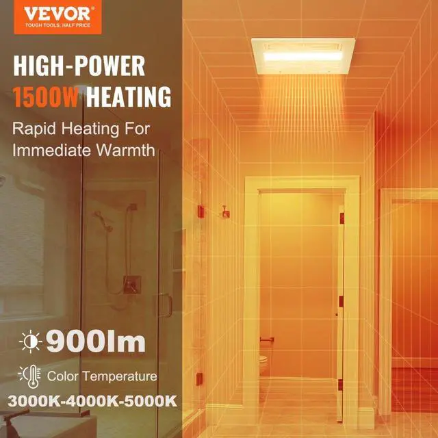 Alt view image 2 of 17 - VEVOR Bathroom Exhaust Fan, 1500W Heating, 110 CFM High-Efficiency Ventilation, 1.5sones Low Noise Operation, Energy-Saving Bathroom Ceiling Fan, Need For Attic Access, For Various Ceilings