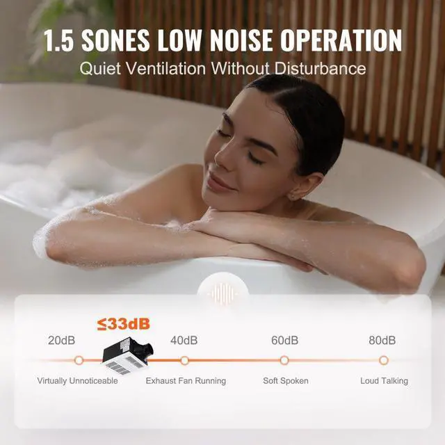 Alt view image 4 of 17 - VEVOR Bathroom Exhaust Fan, 1500W Heating, 110 CFM High-Efficiency Ventilation, 1.5sones Low Noise Operation, Energy-Saving Bathroom Ceiling Fan, Need For Attic Access, For Various Ceilings