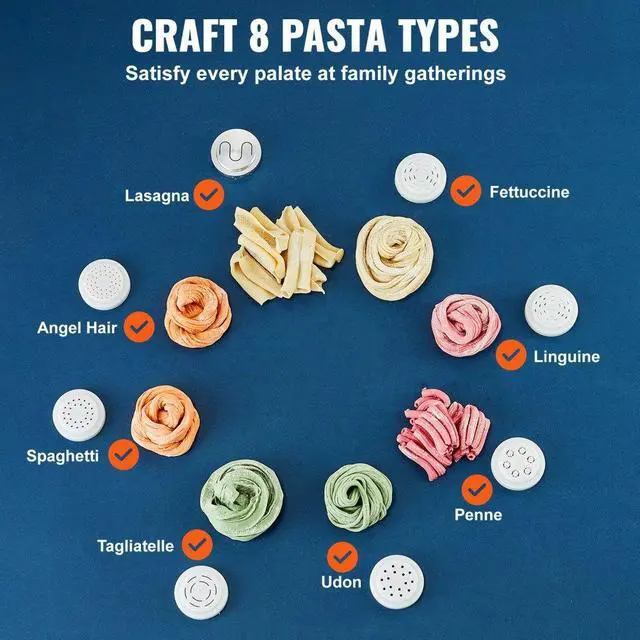 Alt view image 3 of 7 - VEVOR Electric Pasta Maker, 150W Automatic Noodle Maker Machine with 8 Pasta Shapes, 4 Intelligent Modes, 500g Flour Capacity Pasta Maker Machine with Measuring Cups, Cleaning Brush for Home Kitchen