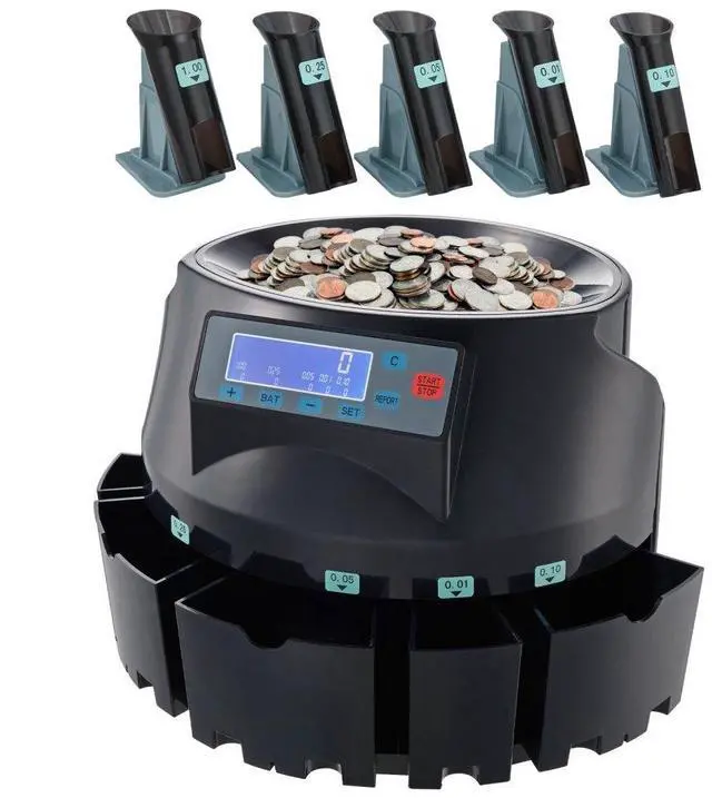 Main image of VEVOR USD Coin Sorter Coin Counter Wrapper and Roller 300 Coins/min LCD Display