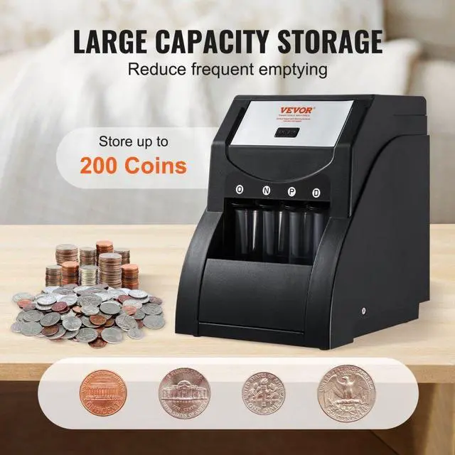 Alt view image 3 of 14 - VEVOR USD Coin Sorter, Coin Sorter Machine for USD Coin 1 5 10 25, Sorts up to 230 Coins/min, Coin Sorter and Wrapper Machine Holds 200 Coins Included 4 Coin Tubes, Black