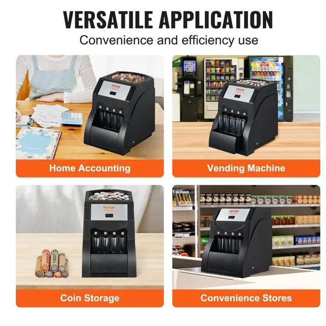 Alt view image 6 of 14 - VEVOR USD Coin Sorter, Coin Sorter Machine for USD Coin 1 5 10 25, Sorts up to 230 Coins/min, Coin Sorter and Wrapper Machine Holds 200 Coins Included 4 Coin Tubes, Black