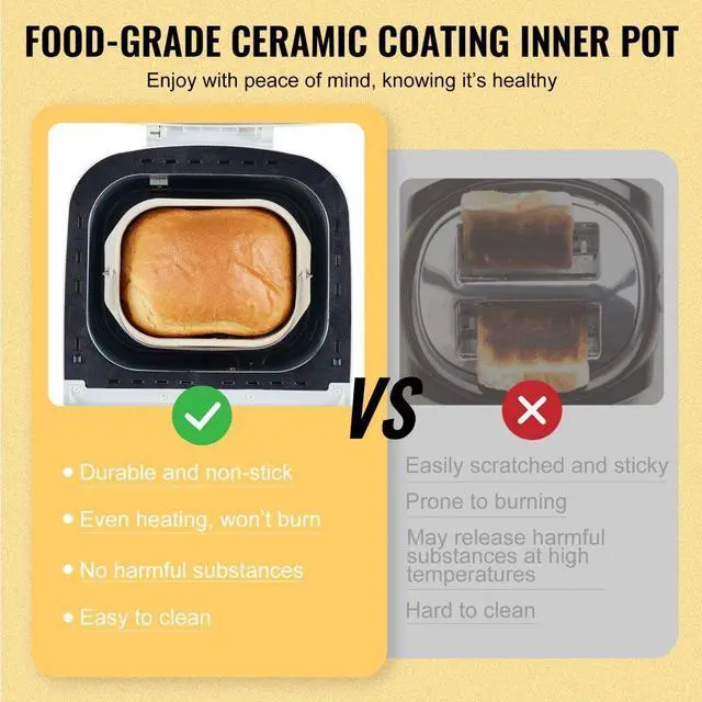 Alt view image 4 of 14 - VEVOR Bread Maker, 19-in-1 2LB Dough Machine, Nonstick Ceramic Pan Automatic Breadmaker with Gluten Free Setting, Whole Wheat Bread Making, Digital, Programmable, 3 Loaf Sizes, 3 Crust Colors, White