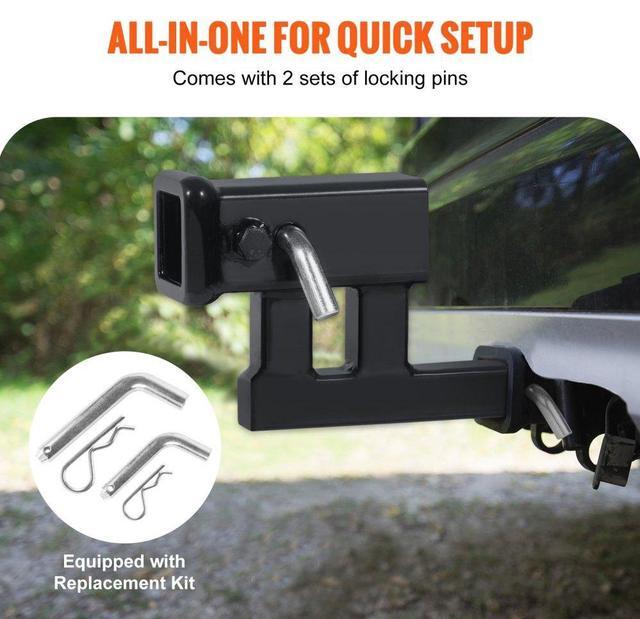 Alt view image 5 of 7 - VEVOR Hitch Adapter, 1-1/4" to 2" Receiver Hitch Extender Extension, Trailer Hitch Riser with 4" Rise/Drop, 6-1/2" Extension Length, 4000 lbs Towing Capacity, Hitch Pins, Bolt and Nut Included, Black