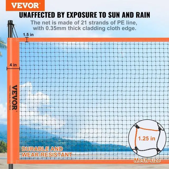 Alt view image 2 of 7 - VEVOR Volleyball and Badminton Set, Outdoor Portable Badminton Net, Adjustable Height Steel Poles, Professional Combo Set with PVC Volleyball, Pump, Carrying Bag, Easy Setup for Backyard Beach Lawn