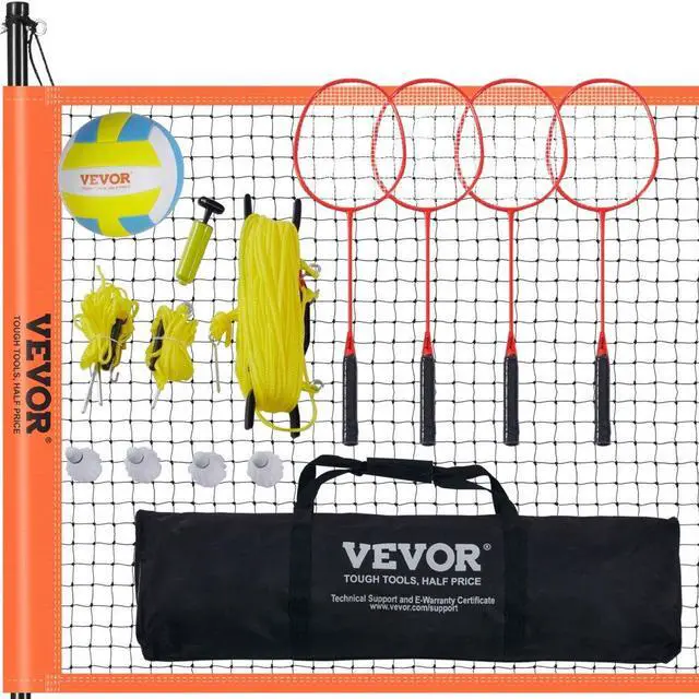 Main image of VEVOR Volleyball and Badminton Set, Outdoor Portable Badminton Net, Adjustable Height Steel Poles, Professional Combo Set with PVC Volleyball, Pump, Carrying Bag, Easy Setup for Backyard Beach Lawn