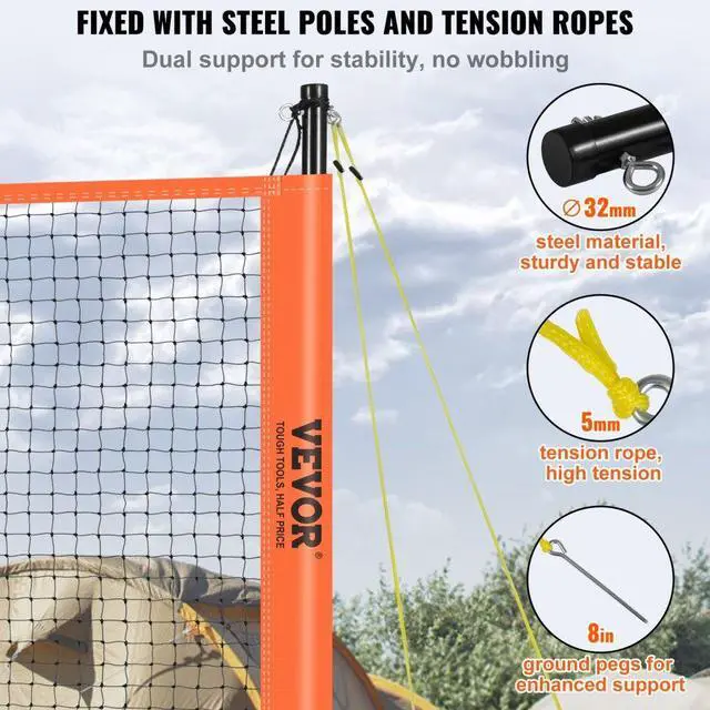 Alt view image 3 of 7 - VEVOR Volleyball and Badminton Set, Outdoor Portable Badminton Net, Adjustable Height Steel Poles, Professional Combo Set with PVC Volleyball, Pump, Carrying Bag, Easy Setup for Backyard Beach Lawn
