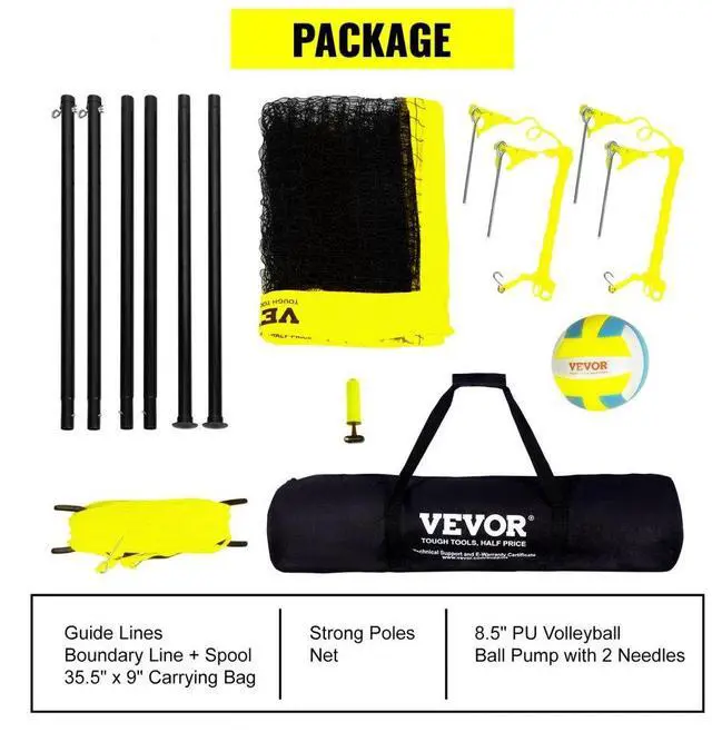Alt view image 6 of 7 - VEVOR Outdoor Portable Volleyball Net System, Adjustable Height Steel Poles, Professional Volleyball Set with PVC Volleyball, Pump, Carrying Bag, Heavy Duty Volleyball Net for Backyard, Beach, Lawn