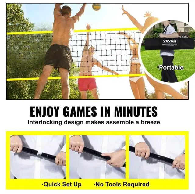 Alt view image 5 of 7 - VEVOR Outdoor Portable Volleyball Net System, Adjustable Height Steel Poles, Professional Volleyball Set with PVC Volleyball, Pump, Carrying Bag, Heavy Duty Volleyball Net for Backyard, Beach, Lawn