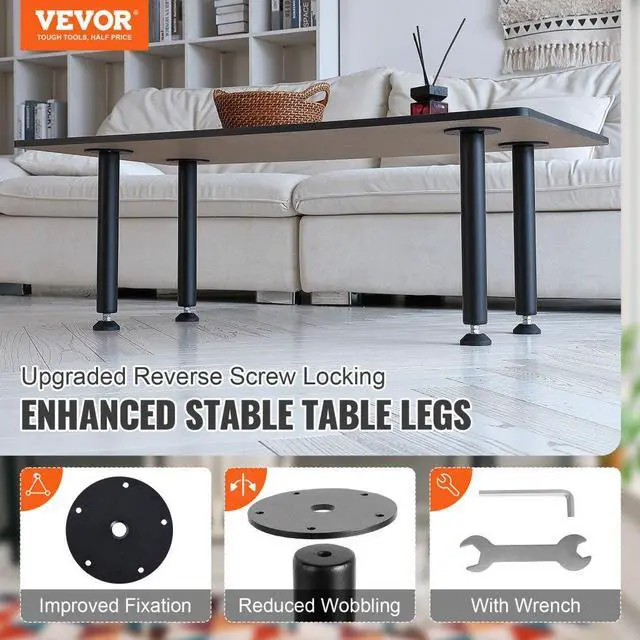 Alt view image 2 of 7 - VEVOR 16 Inch Adjustable Desk Legs, Reinforced Steel Office Table Furniture legs Set of 4 for DIY, 1200 lbs Load Capacity Heavy Duty Desk Legs, Quick Instalation Legs with Adjustable Foot Cup Black
