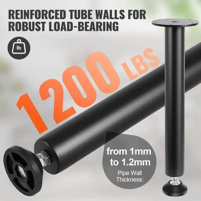 Alt view image 3 of 7 - VEVOR 16 Inch Adjustable Desk Legs, Reinforced Steel Office Table Furniture legs Set of 4 for DIY, 1200 lbs Load Capacity Heavy Duty Desk Legs, Quick Instalation Legs with Adjustable Foot Cup Black