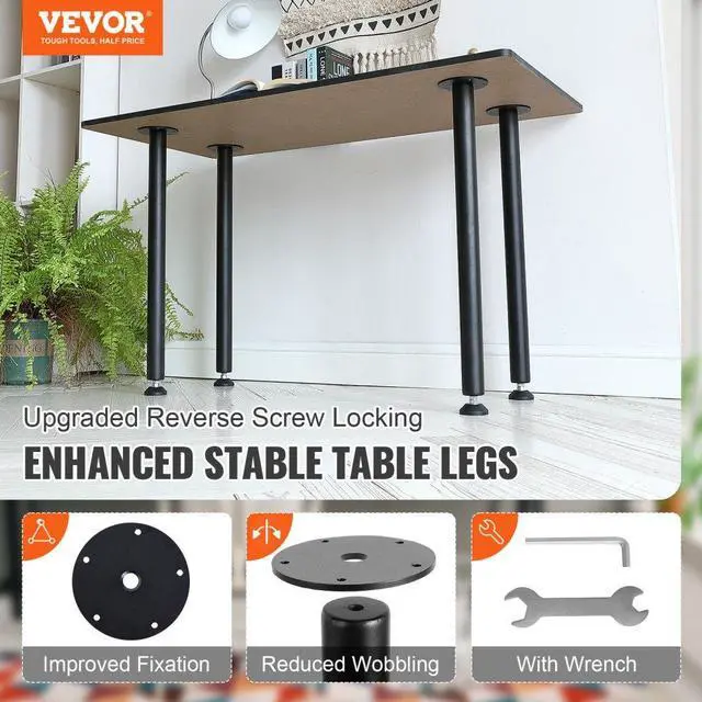 Alt view image 2 of 7 - VEVOR 28 Inch Adjustable Desk Legs, Reinforced Steel Office Table Furniture legs Set of 4 for DIY, 1200 lbs Load Capacity Heavy Duty Desk Legs, Quick Instalation Legs with Adjustable Foot Cup Black