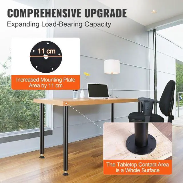 Alt view image 4 of 7 - VEVOR 28 Inch Adjustable Desk Legs, Reinforced Steel Office Table Furniture legs Set of 4 for DIY, 1200 lbs Load Capacity Heavy Duty Desk Legs, Quick Instalation Legs with Adjustable Foot Cup Black