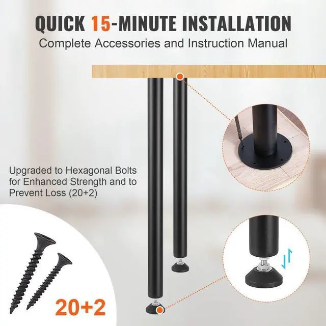 Alt view image 6 of 7 - VEVOR 28 Inch Adjustable Desk Legs, Reinforced Steel Office Table Furniture legs Set of 4 for DIY, 1200 lbs Load Capacity Heavy Duty Desk Legs, Quick Instalation Legs with Adjustable Foot Cup Black